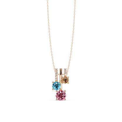 1.50 CTW Multicolor Triple Round Colorstone Drop Pendant Necklace - Champagne Topaz - 14K Rose Gold