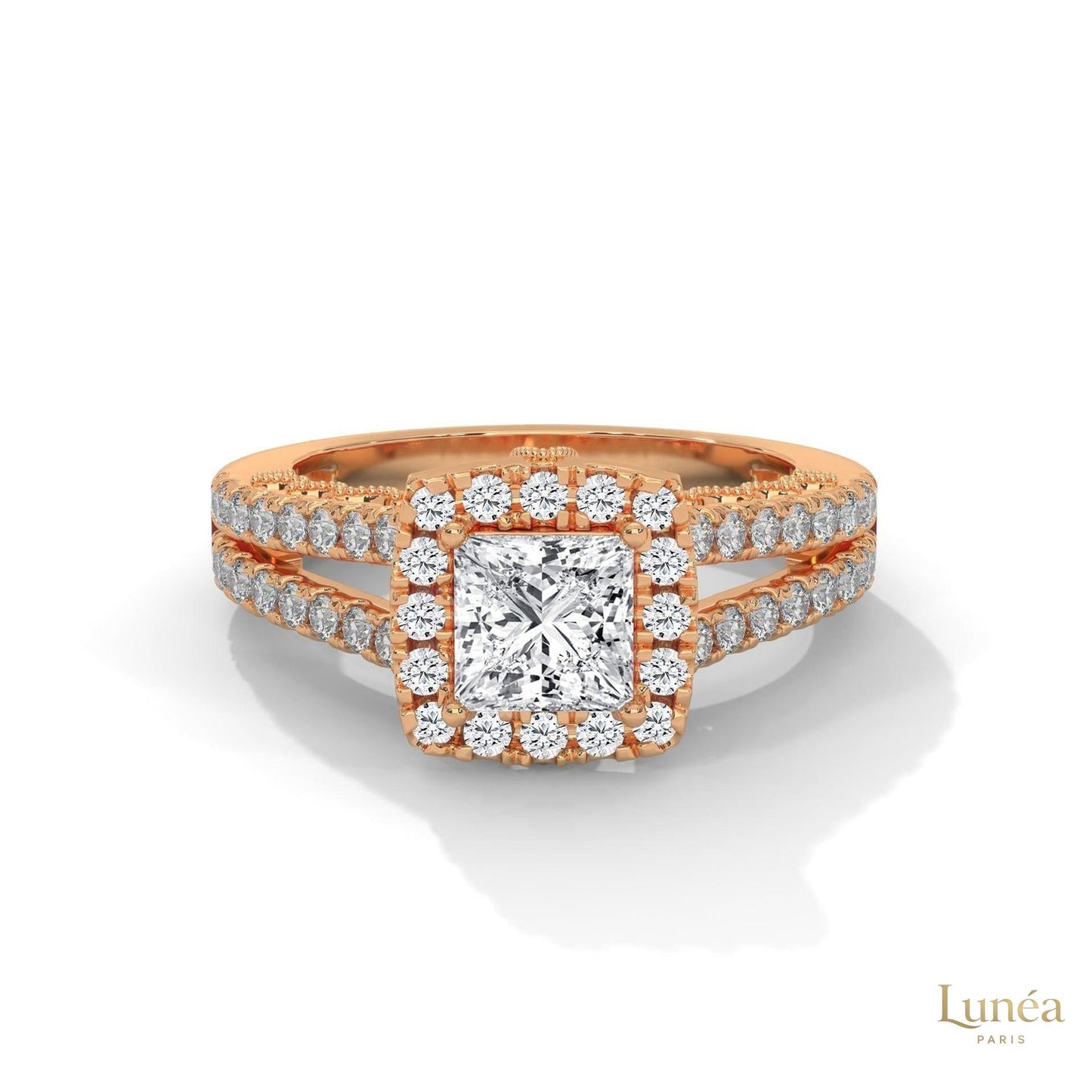 2 Ct. Princess-Cut Lab Diamond Halo Engagement Ring