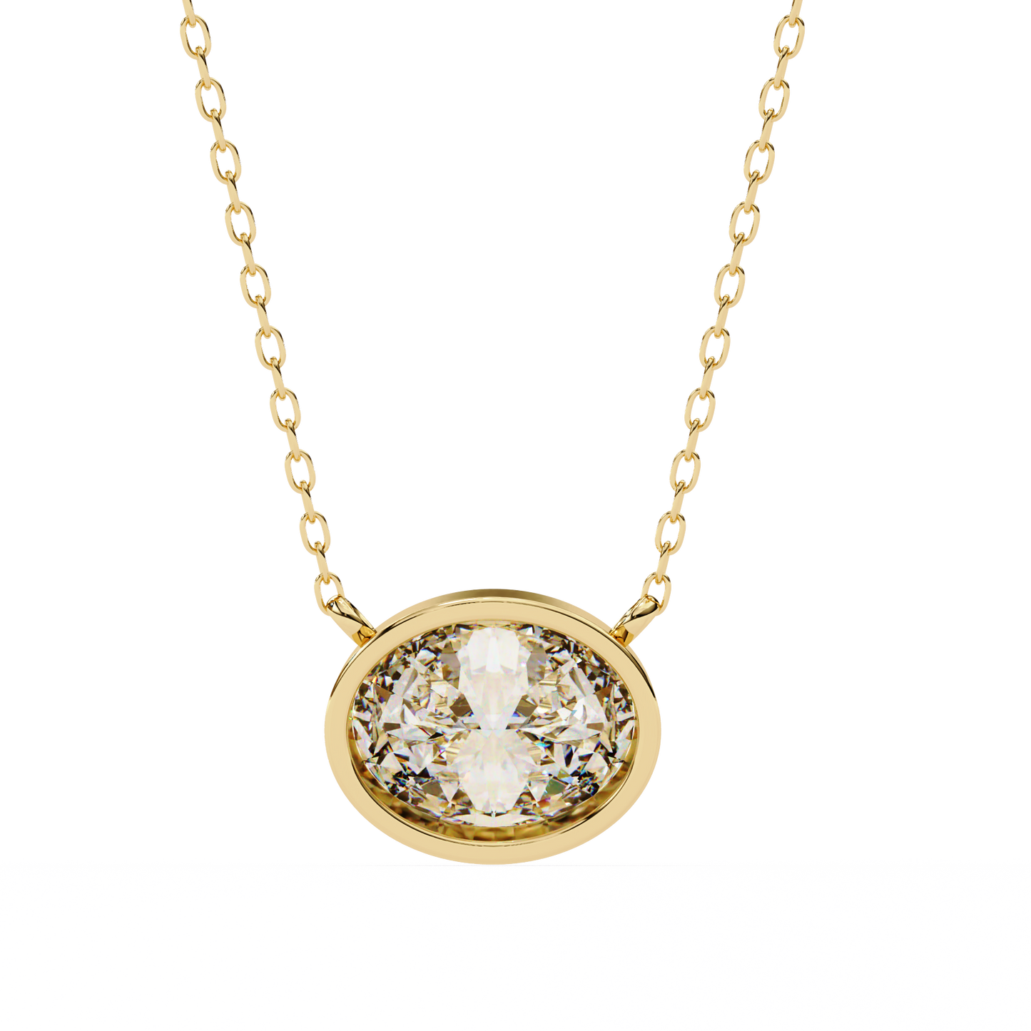 1.60 CT Oval Lab-Grown Diamond Bezel Pendant Necklace in 14K Gold & Platinum
