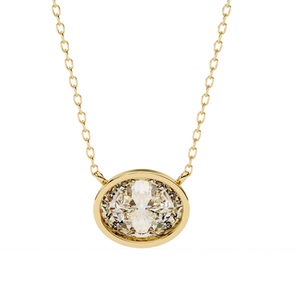 1.60 CT Oval Lab-Grown Diamond Bezel Pendant Necklace in 14K Gold & Platinum