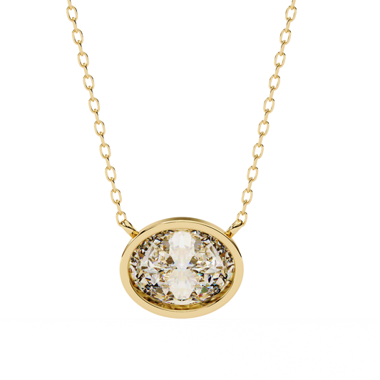 1.60 CT Oval Lab-Grown Diamond Bezel Pendant Necklace in 14K Gold & Platinum