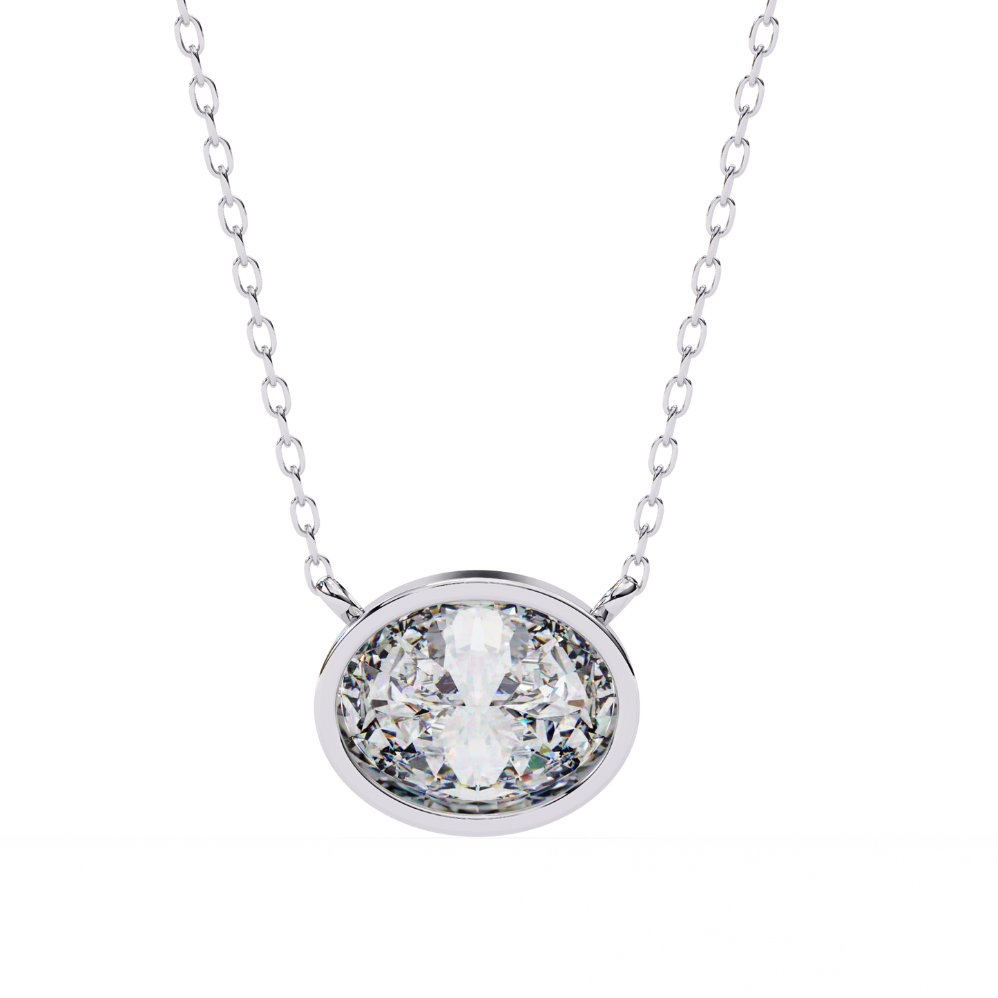 1.60 CT Oval Lab-Grown Diamond Bezel Pendant Necklace in 14K Gold & Platinum
