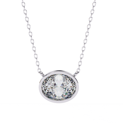 1.60 CT Oval Lab-Grown Diamond Bezel Pendant Necklace in 14K Gold & Platinum