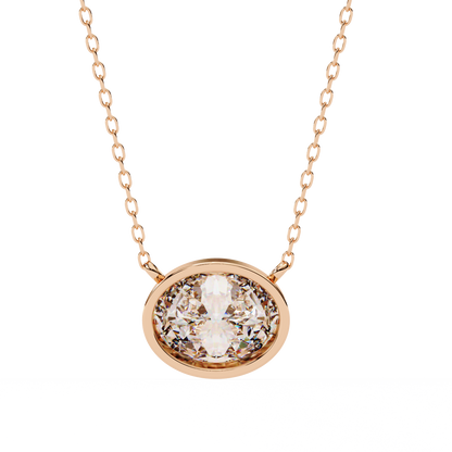 1.60 CT Oval Lab-Grown Diamond Bezel Pendant Necklace in 14K Gold & Platinum