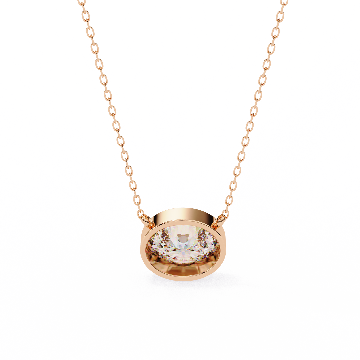 1.60 CT Oval Lab-Grown Diamond Bezel Pendant Necklace in 14K Gold & Platinum