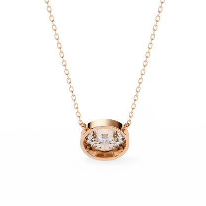 1.60 CT Oval Lab-Grown Diamond Bezel Pendant Necklace in 14K Gold & Platinum