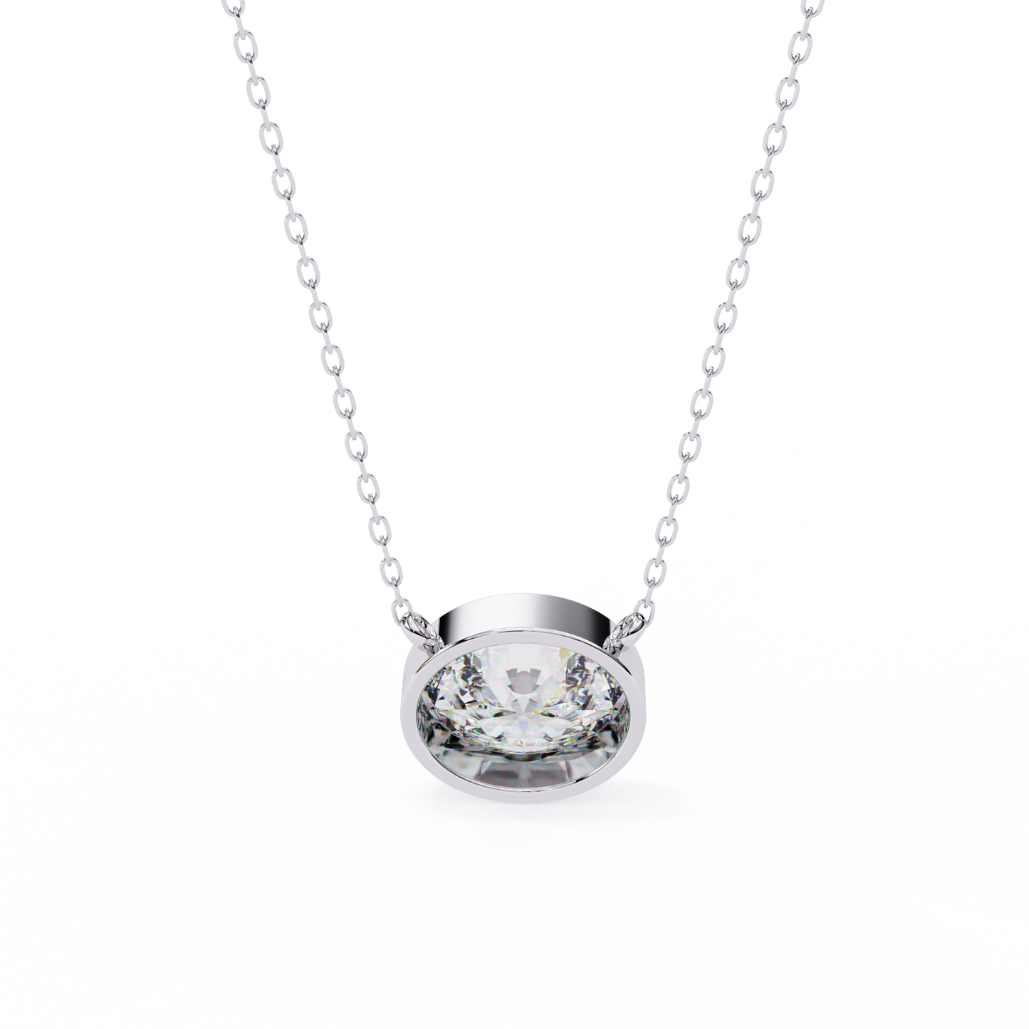 1.60 CT Oval Lab-Grown Diamond Bezel Pendant Necklace in 14K Gold & Platinum