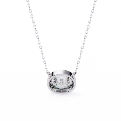 1.60 CT Oval Lab-Grown Diamond Bezel Pendant Necklace in 14K Gold & Platinum