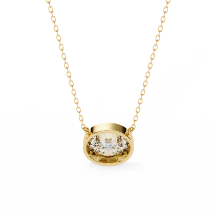 1.60 CT Oval Lab-Grown Diamond Bezel Pendant Necklace in 14K Gold & Platinum