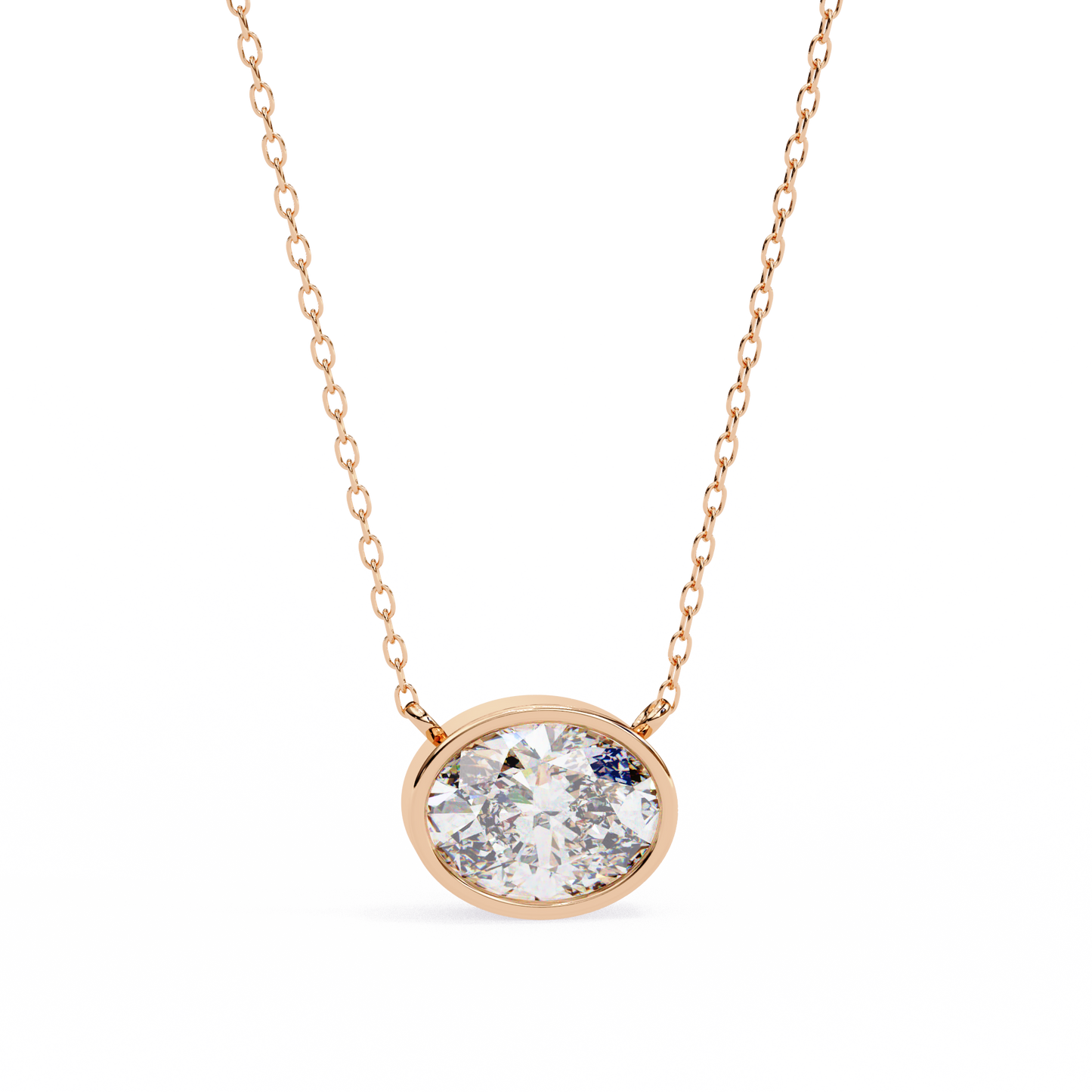 1.60 CT Oval Lab-Grown Diamond Bezel Pendant Necklace in 14K Gold & Platinum