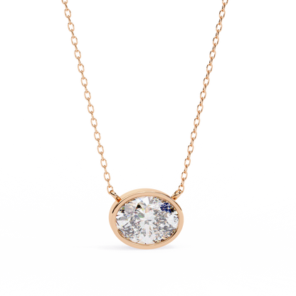 1.60 CT Oval Lab-Grown Diamond Bezel Pendant Necklace in 14K Gold & Platinum