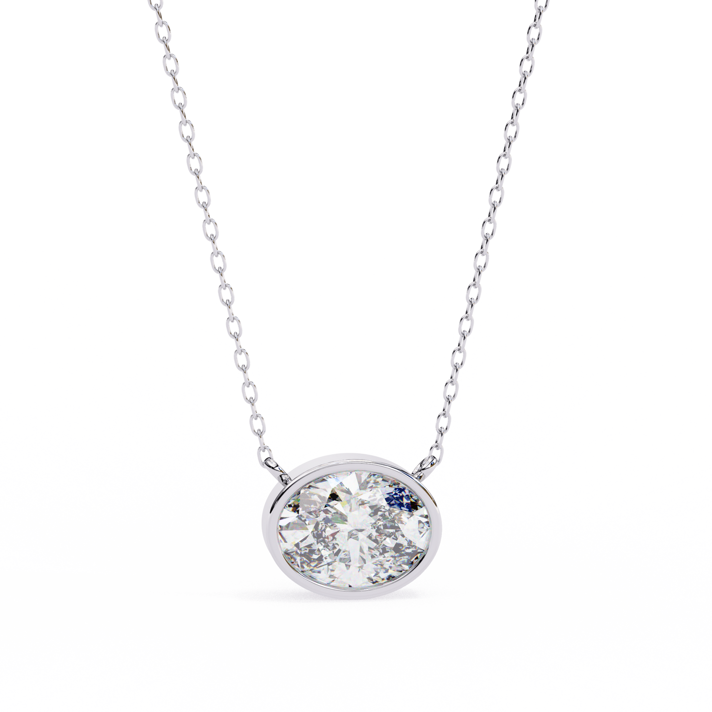 1.60 CT Oval Lab-Grown Diamond Bezel Pendant Necklace in 14K Gold & Platinum