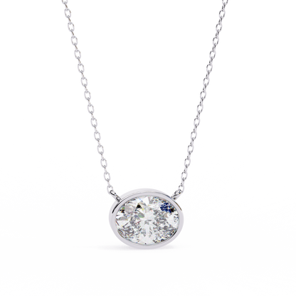1.60 CT Oval Lab-Grown Diamond Bezel Pendant Necklace in 14K Gold & Platinum