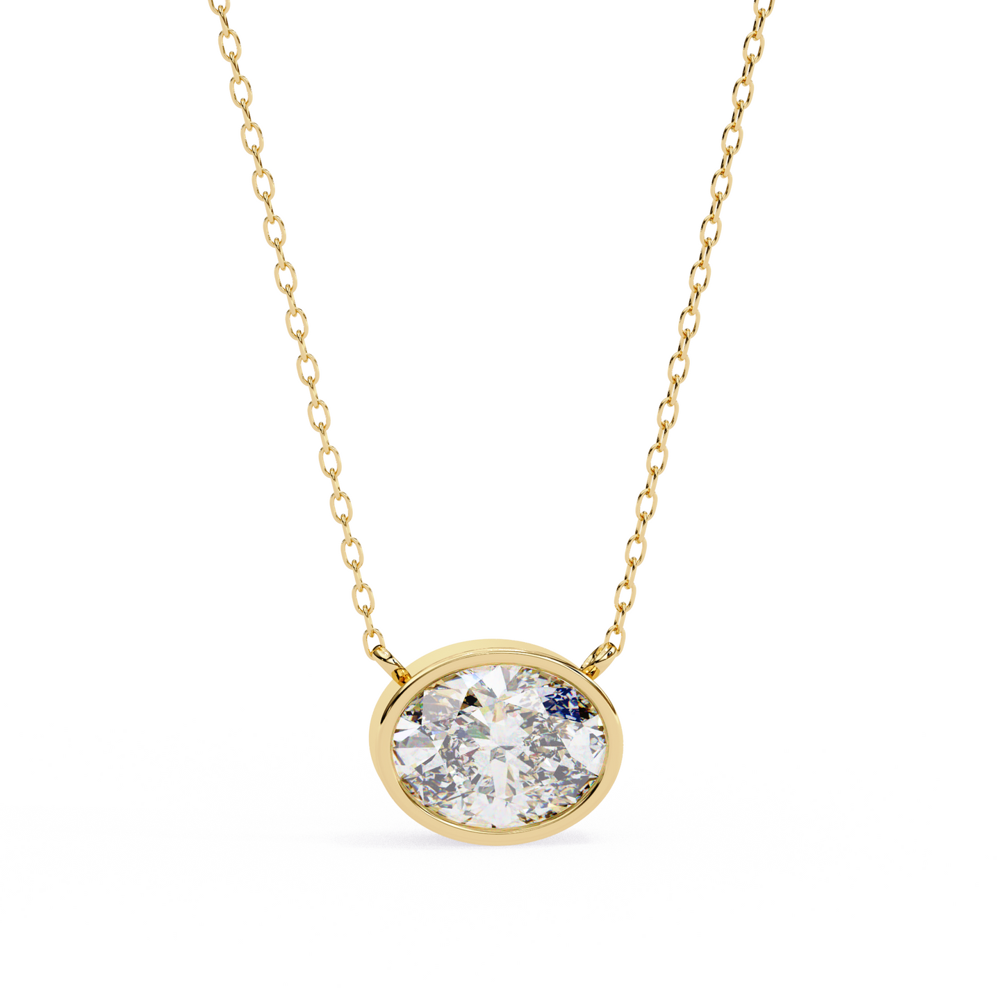 1.60 CT Oval Lab-Grown Diamond Bezel Pendant Necklace in 14K Gold & Platinum