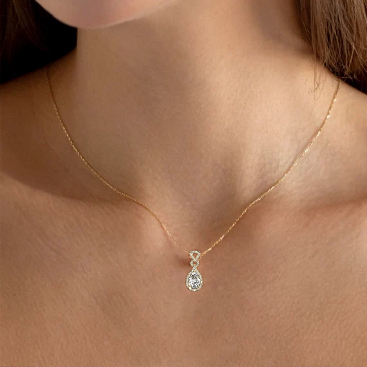 5.1 CTW Pear Halo Geometric Drop Colorstone Pendant Necklace