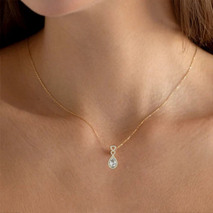 5.1 CTW Pear Halo Geometric Drop Colorstone Pendant Necklace