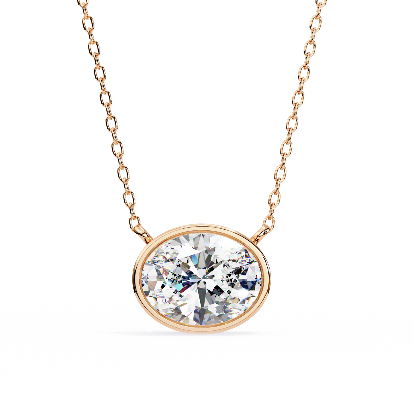 1.60 CT Oval Lab-Grown Diamond Bezel Pendant Necklace in 14K Gold & Platinum
