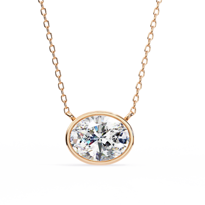 1.60 CT Oval Lab-Grown Diamond Bezel Pendant Necklace in 14K Gold & Platinum