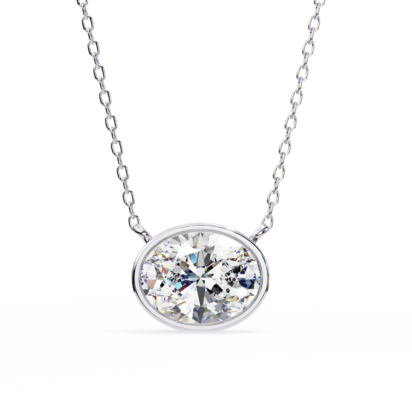 1.60 CT Oval Lab-Grown Diamond Bezel Pendant Necklace in 14K Gold & Platinum