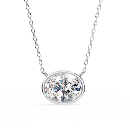 1.60 CT Oval Lab-Grown Diamond Bezel Pendant Necklace in 14K Gold & Platinum