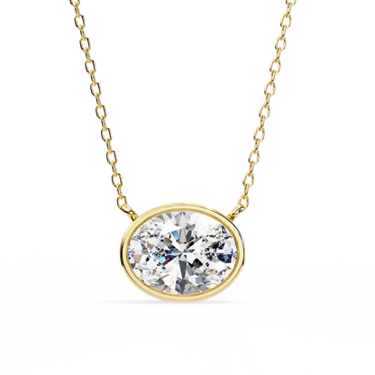 1.60 CT Oval Lab-Grown Diamond Bezel Pendant Necklace in 14K Gold & Platinum