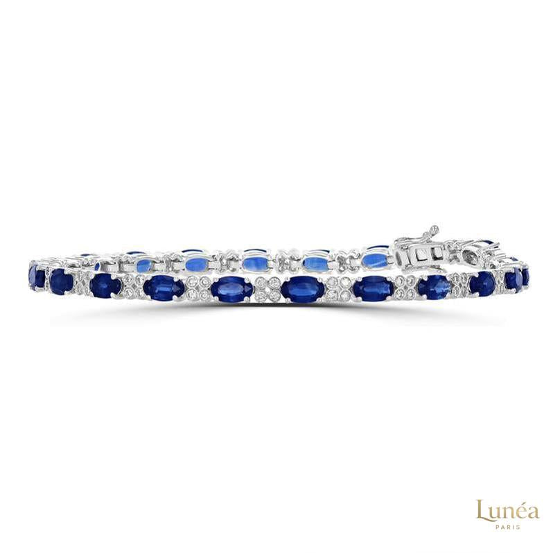 Oval Sapphire & Diamond Bracelet | Lab Grown | 14K Gold & Platinum