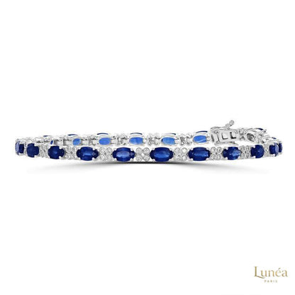 Oval Sapphire & Diamond Bracelet | Lab Grown | 14K Gold & Platinum