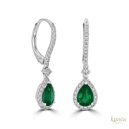 Emerald & Diamond Huggies Hoop Earrings | Lab Grown | 14K Gold & Platinum