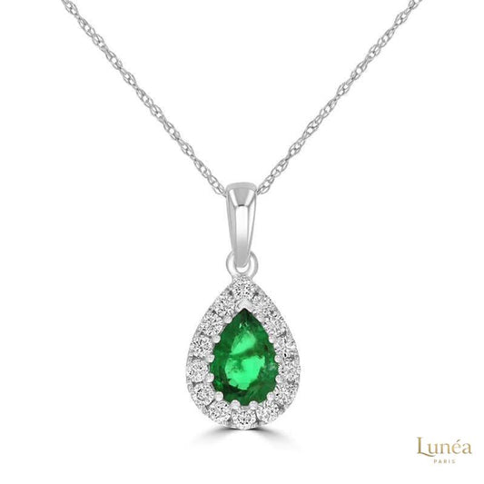 Teardrop 2 ct. Pear & Diamond Halo Pendant | Lab Grown | 14K Gold & Platinum