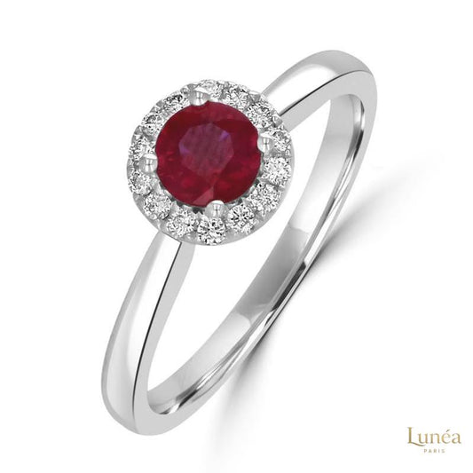 Round 1.5 carat Ruby Halo Ring | Lab Grown | 14K Gold & Platinum