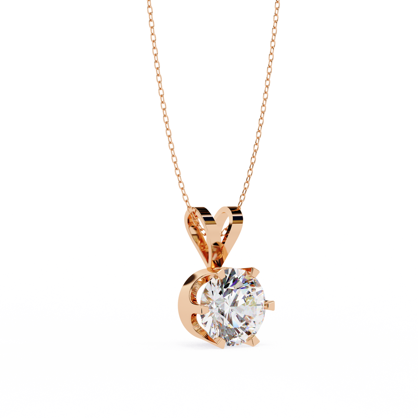 2.10 CT Round Lab-Grown Diamond Heart Bail Solitaire Pendant Necklace in 14K Gold & Platinum