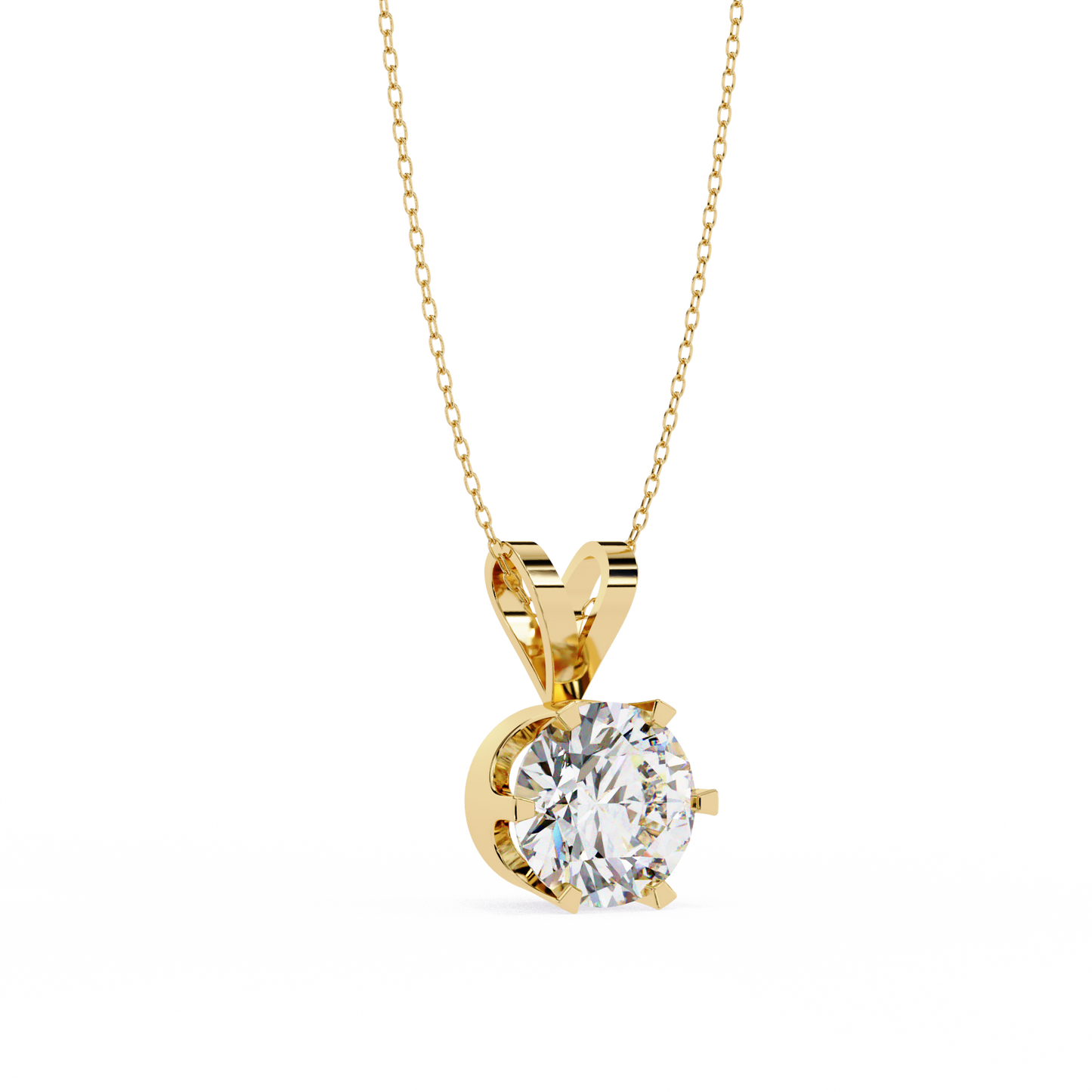 2.10 CT Round Lab-Grown Diamond Heart Bail Solitaire Pendant Necklace in 14K Gold & Platinum