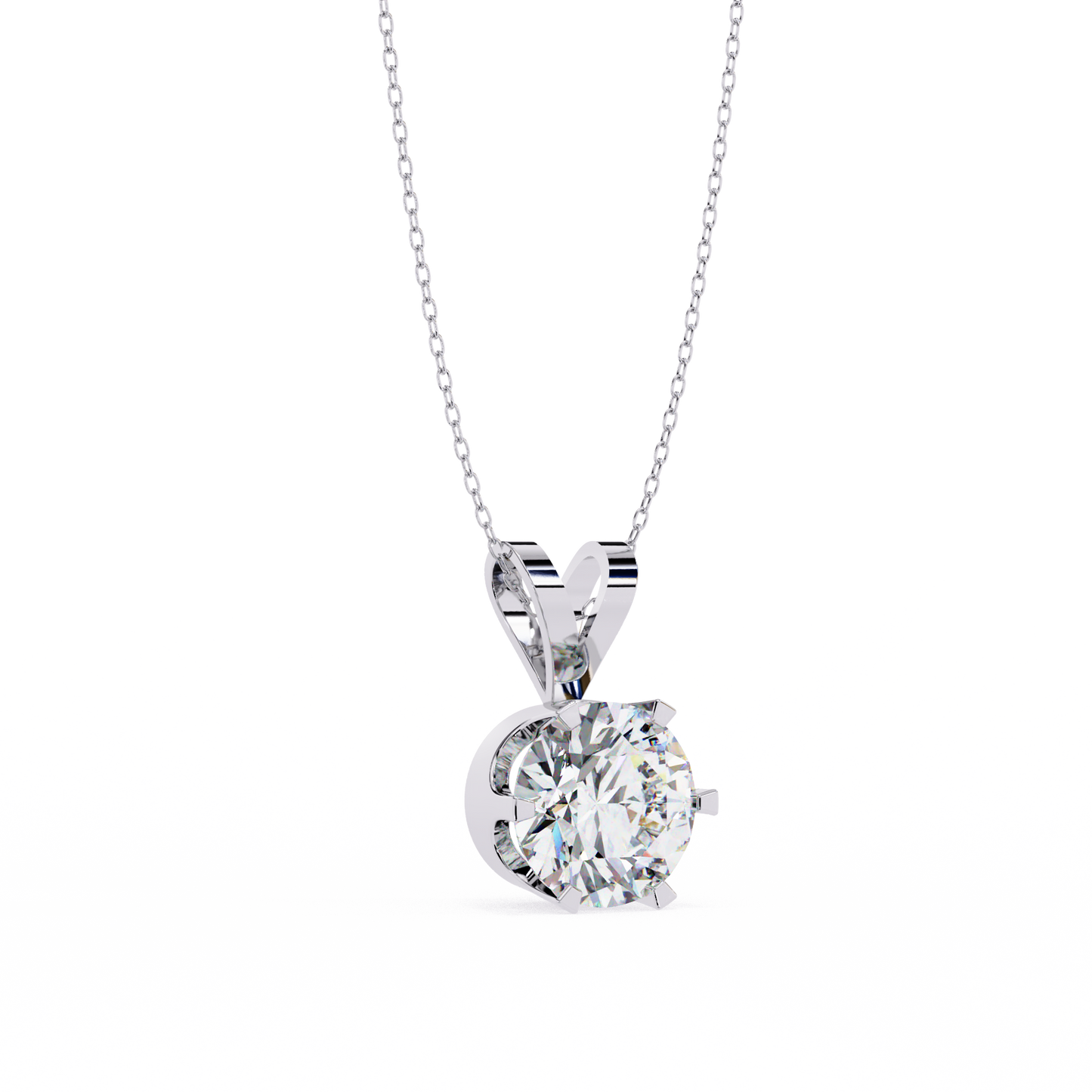2.10 CT Round Lab-Grown Diamond Heart Bail Solitaire Pendant Necklace in 14K Gold & Platinum
