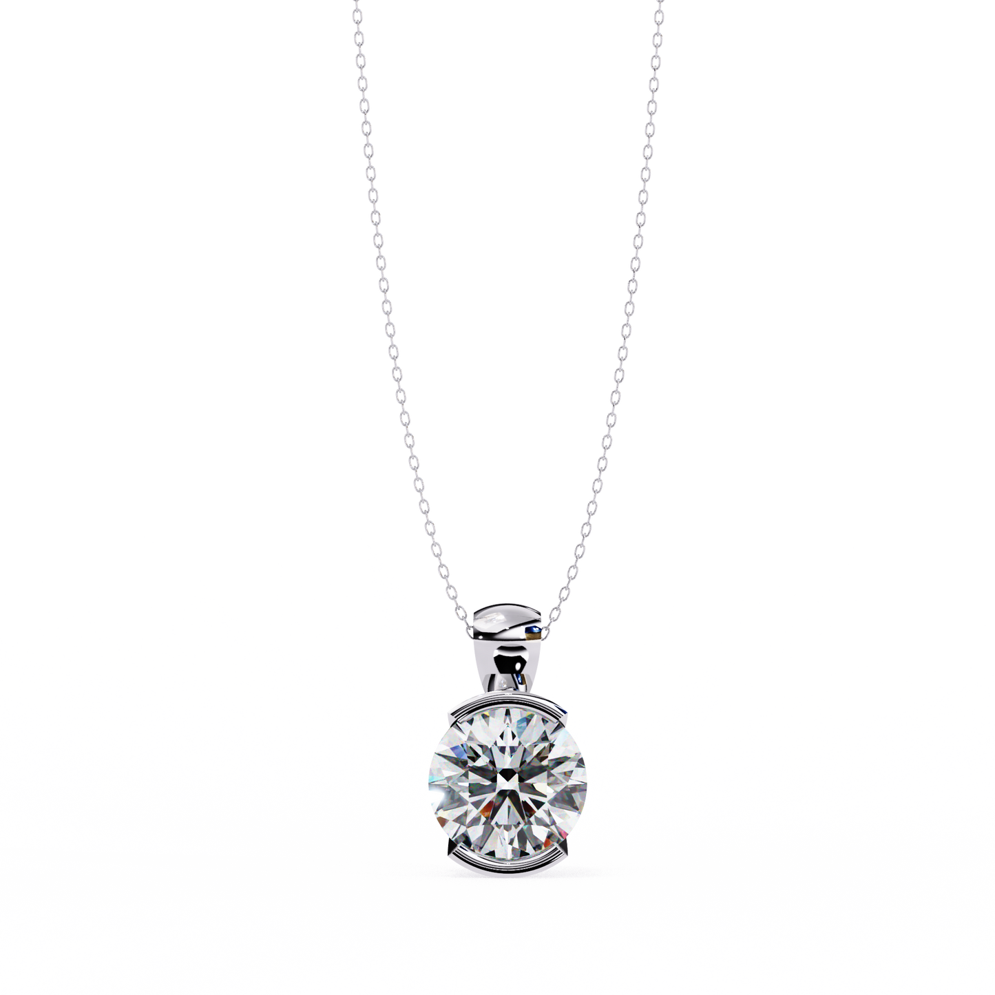 2.20 CT Round Lab-Grown Diamond Partial-Bezel Solitaire Pendant Necklace in 14K Gold & Platinum