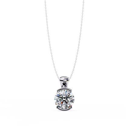 2.20 CT Round Lab-Grown Diamond Partial-Bezel Solitaire Pendant Necklace in 14K Gold & Platinum