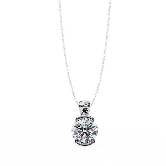 2.20 CT Round Lab-Grown Diamond Partial-Bezel Solitaire Pendant Necklace in 14K Gold & Platinum