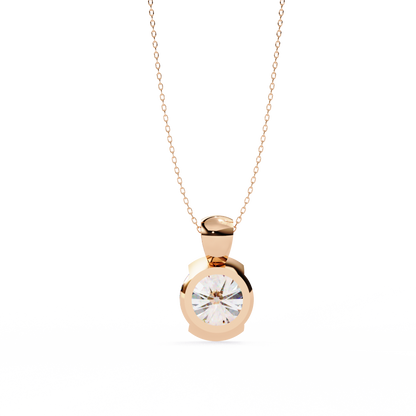 2.20 CT Round Lab-Grown Diamond Partial-Bezel Solitaire Pendant Necklace in 14K Gold & Platinum