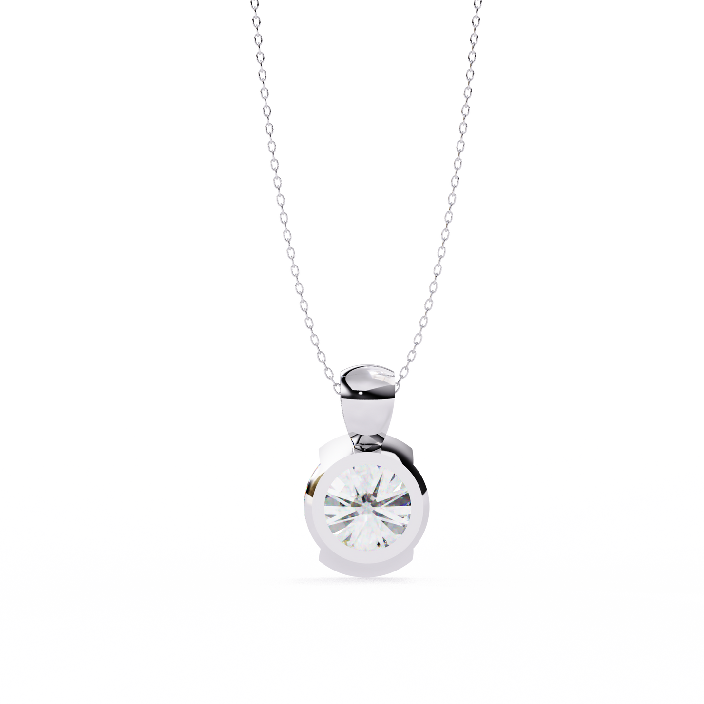 2.20 CT Round Lab-Grown Diamond Partial-Bezel Solitaire Pendant Necklace in 14K Gold & Platinum