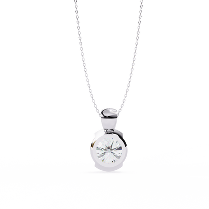 2.20 CT Round Lab-Grown Diamond Partial-Bezel Solitaire Pendant Necklace in 14K Gold & Platinum