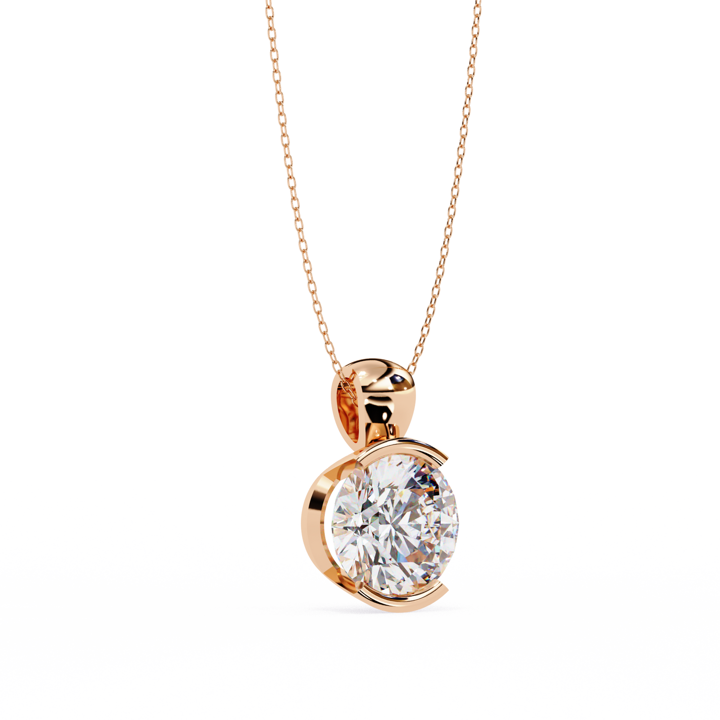2.20 CT Round Lab-Grown Diamond Partial-Bezel Solitaire Pendant Necklace in 14K Gold & Platinum