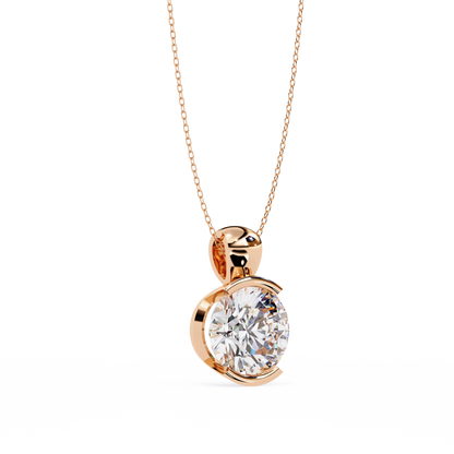 2.20 CT Round Lab-Grown Diamond Partial-Bezel Solitaire Pendant Necklace in 14K Gold & Platinum