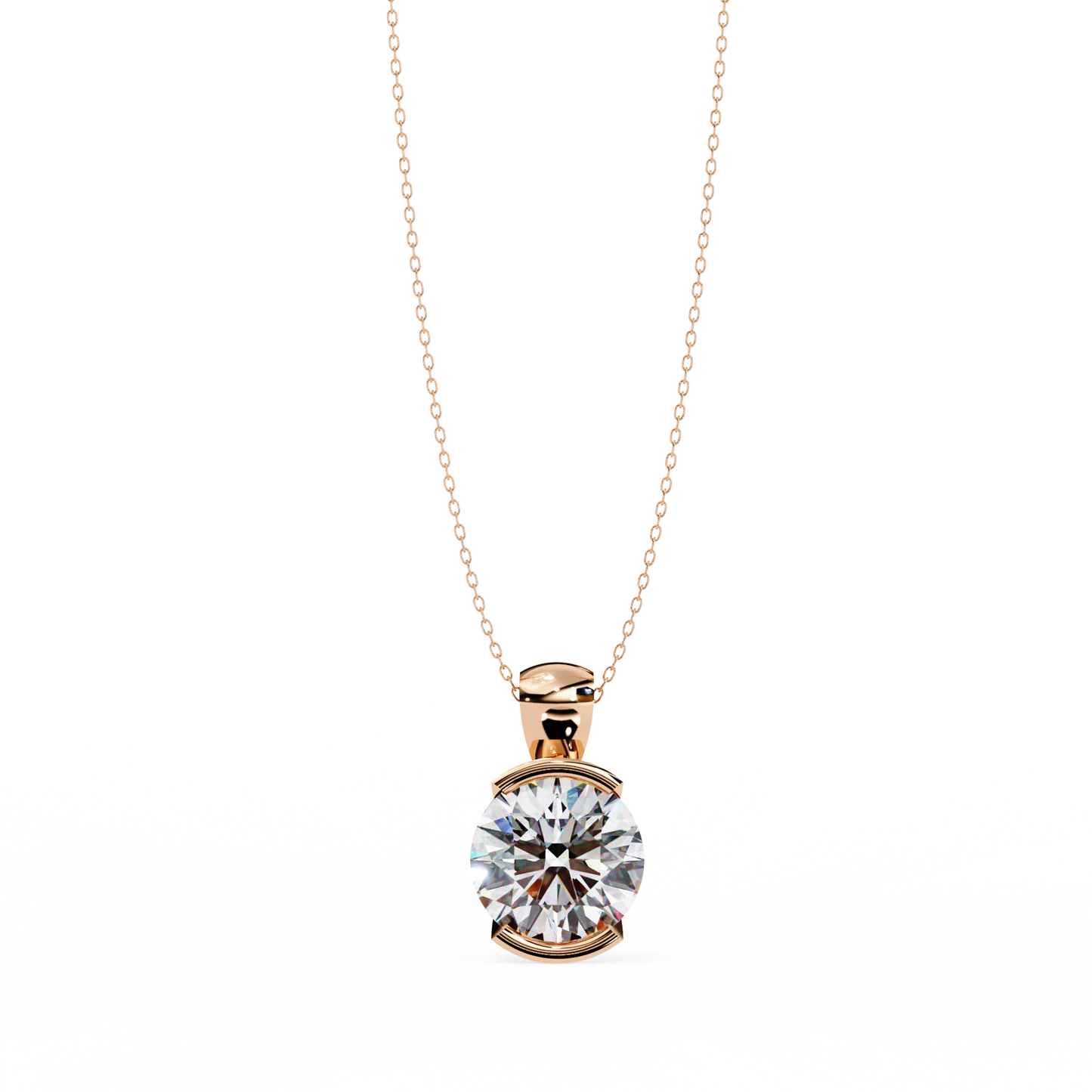 2.20 CT Round Lab-Grown Diamond Partial-Bezel Solitaire Pendant Necklace in 14K Gold & Platinum