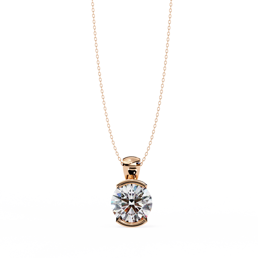 2.20 CT Round Lab-Grown Diamond Partial-Bezel Solitaire Pendant Necklace in 14K Gold & Platinum