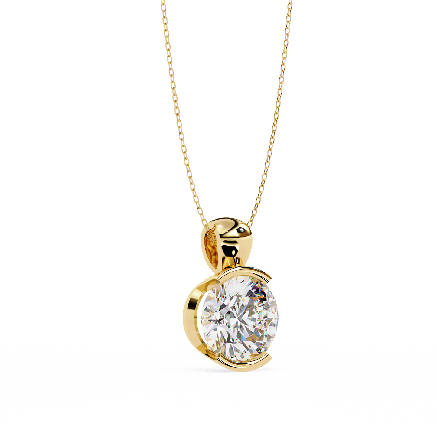 2.20 CT Round Lab-Grown Diamond Partial-Bezel Solitaire Pendant Necklace in 14K Gold & Platinum