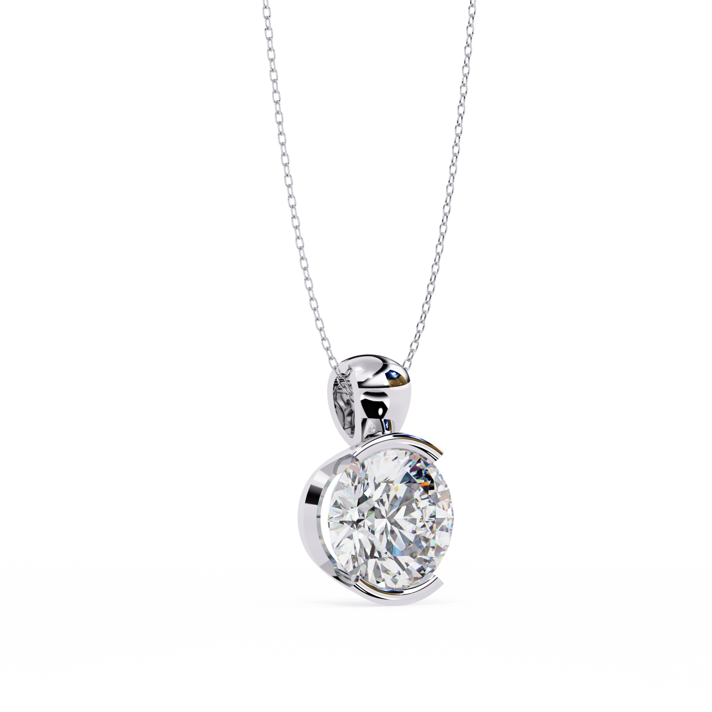2.20 CT Round Lab-Grown Diamond Partial-Bezel Solitaire Pendant Necklace in 14K Gold & Platinum