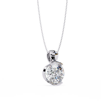 2.20 CT Round Lab-Grown Diamond Partial-Bezel Solitaire Pendant Necklace in 14K Gold & Platinum