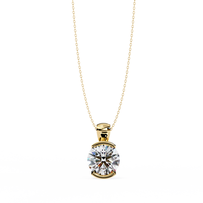 2.20 CT Round Lab-Grown Diamond Partial-Bezel Solitaire Pendant Necklace in 14K Gold & Platinum