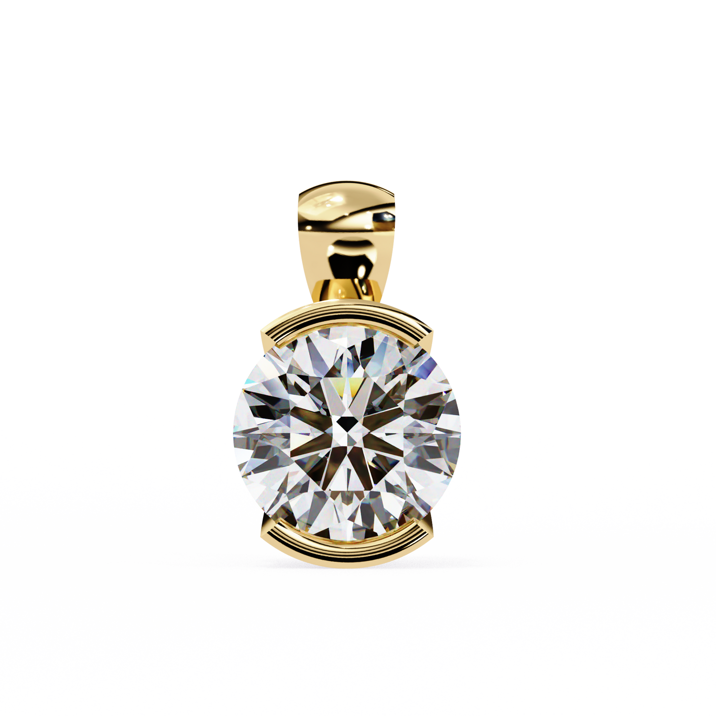 2.20 CT Round Lab-Grown Diamond Partial-Bezel Solitaire Pendant Necklace in 14K Gold & Platinum
