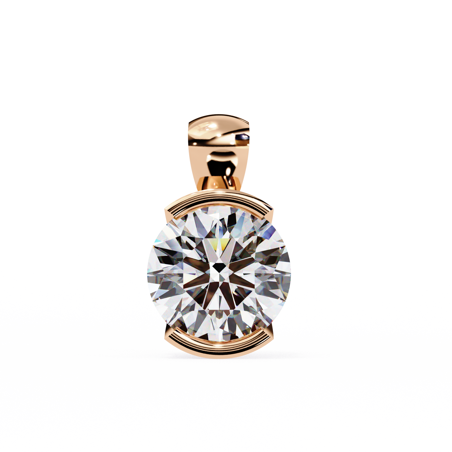 2.20 CT Round Lab-Grown Diamond Partial-Bezel Solitaire Pendant Necklace in 14K Gold & Platinum