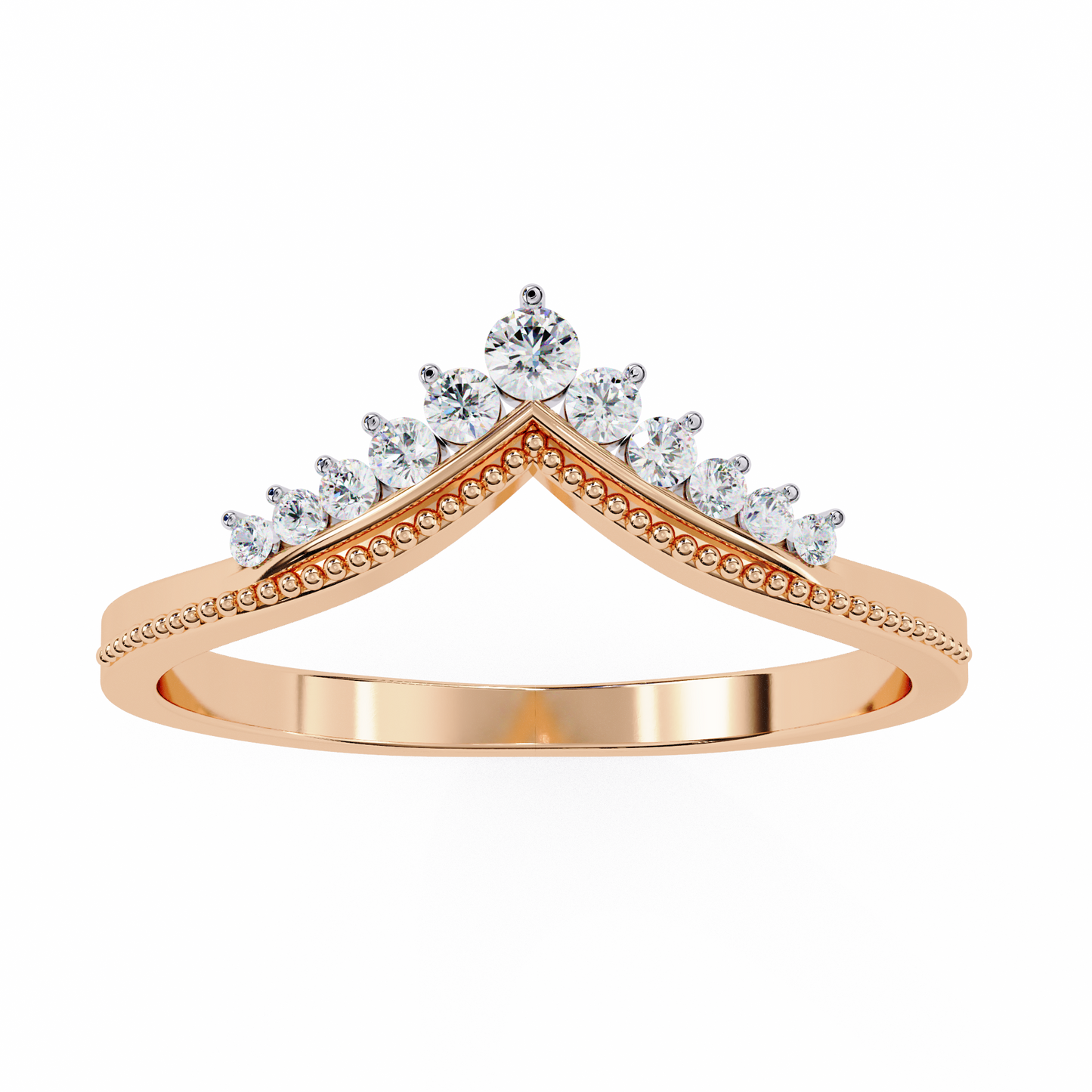 0.15 CTW Graduated Diamond Chevron Crown Wedding Band In 14K Gold
